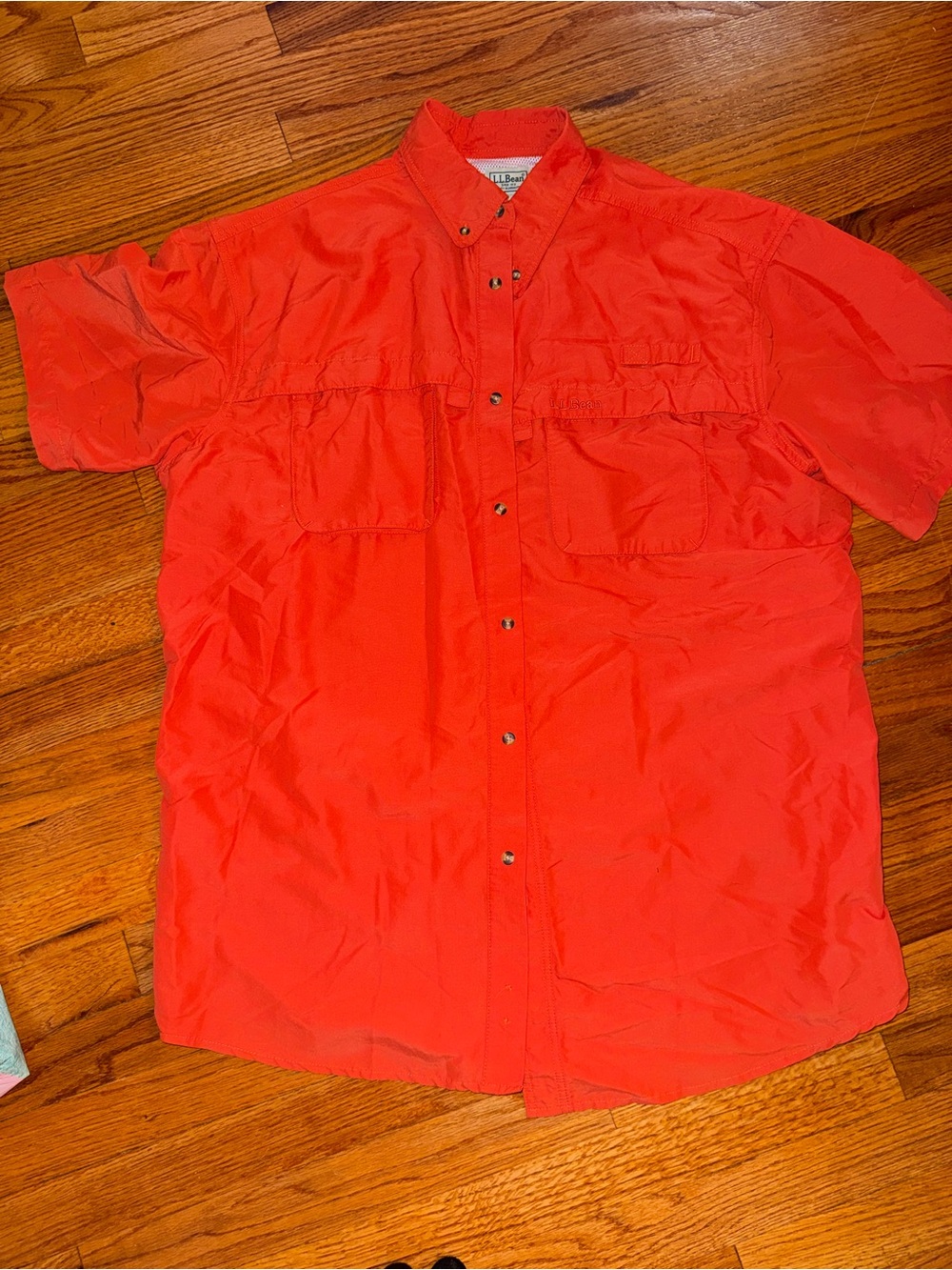 L.L.Bean Men's Outdoor Short Sleeve Shirt in orange